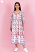 Mulmul Cotton Gathered Dress In Floral Block Print
