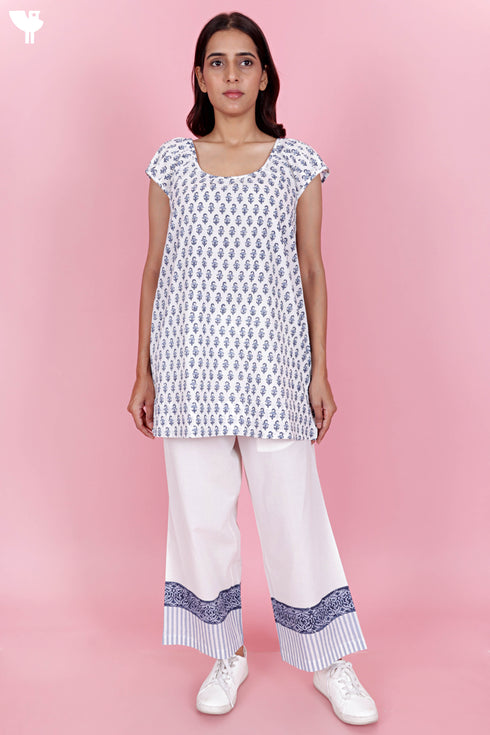 Cambric Cotton Co-Ord Set In Floral Block Print