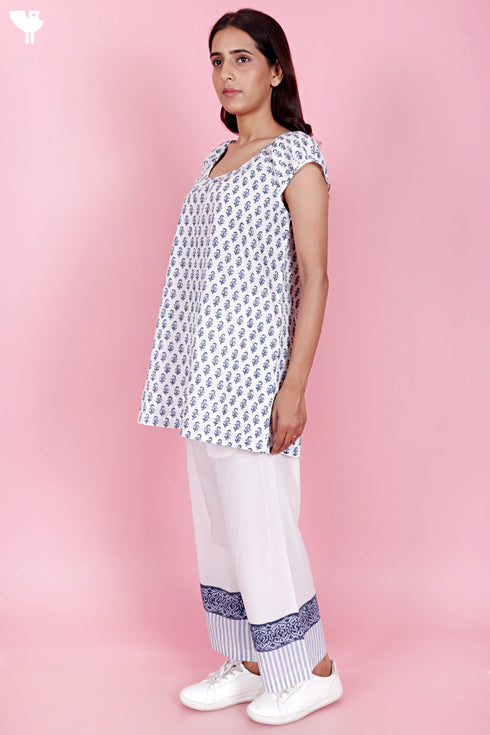 Cambric Cotton Co-Ord Set In Floral Block Print