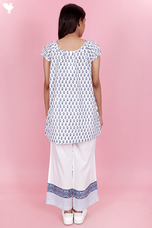 Cambric Cotton Co-Ord Set In Floral Block Print