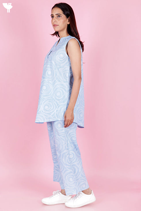 Cambric Cotton Co-Ord Set In Floral Block Print