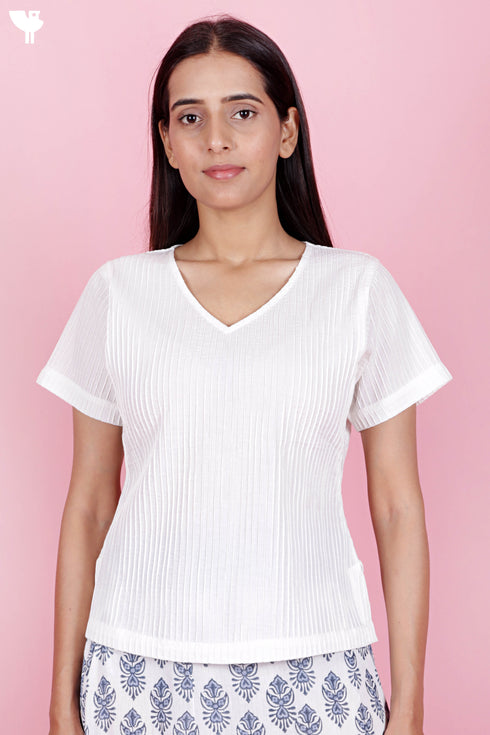 Cambric Cotton Pintucked Top With Floral Print