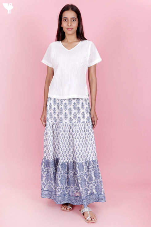 Cambric Cotton Pintucked Top With Floral Print