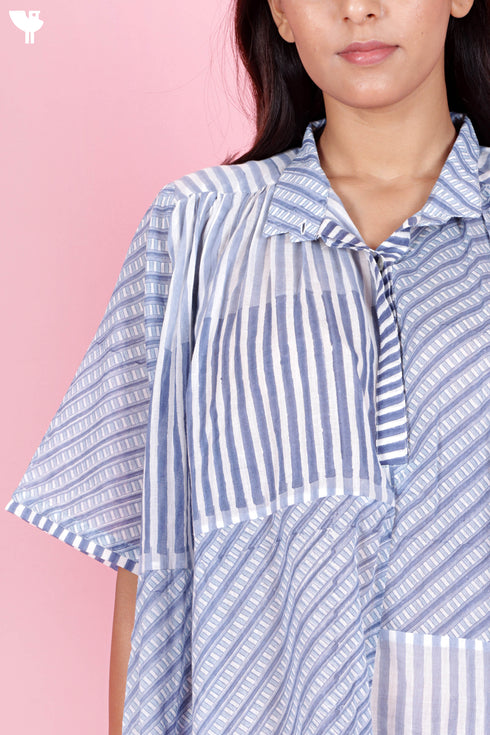 Mulmul cotton shirt strip printed block print