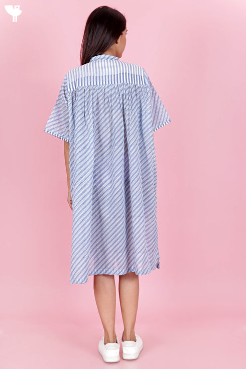 Mulmul cotton shirt strip printed block print