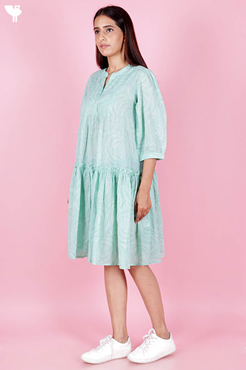 Mulmul Cotton Dress In Block Print