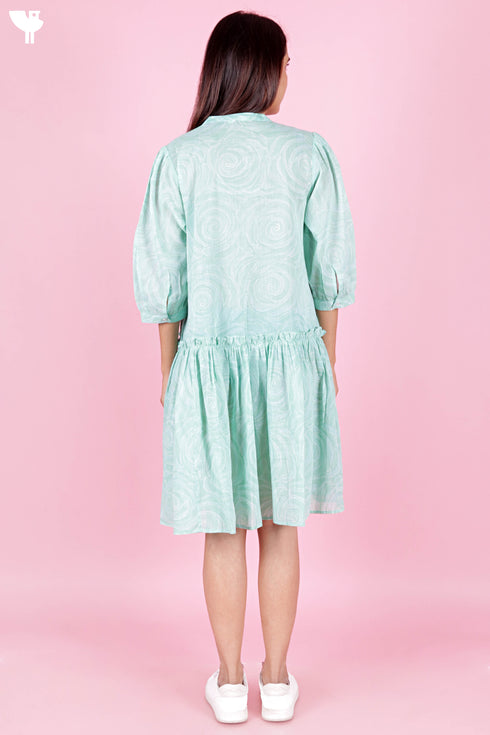 Mulmul Cotton Dress In Block Print