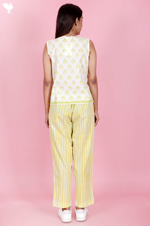 Cambric Cotton Co-Ord Set In Floral Block Print