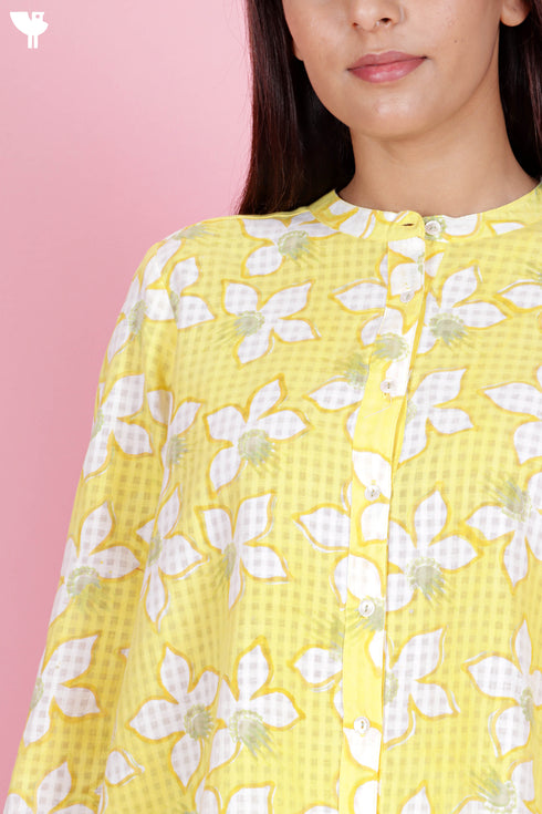 Khaadi Cotton Shirt In Floral Block Print