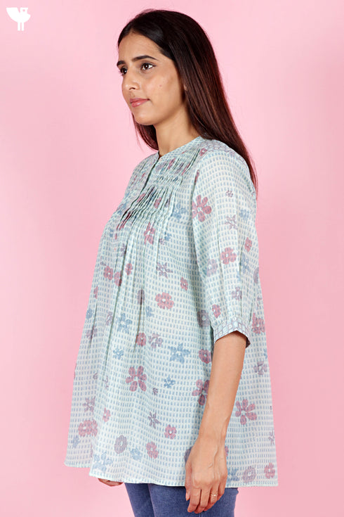 Mulmul Cotton Pintuck Top In Block Print