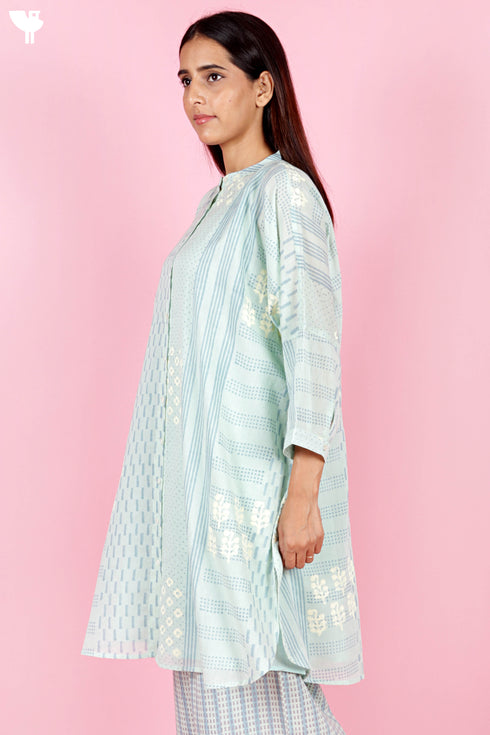 Mulmul Cotton Kurta With Slip In Block Print