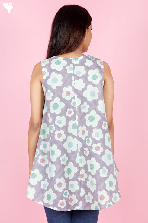 Cambric Cotton Sleeveless Top In Block Print