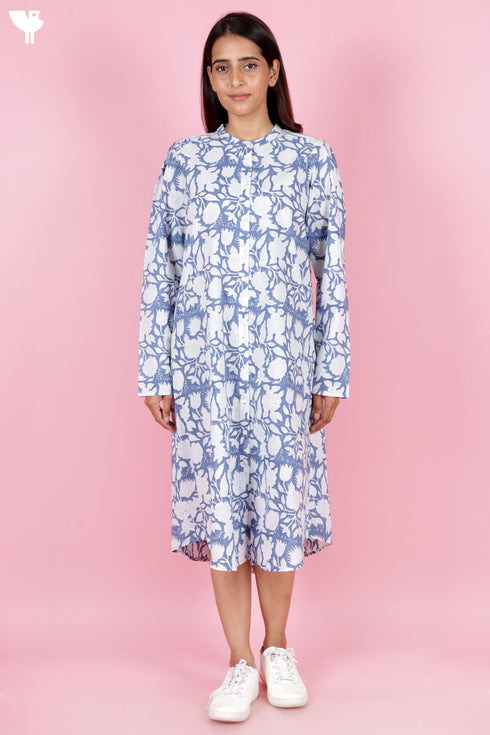 Cambric Cotton Dress With Block Print