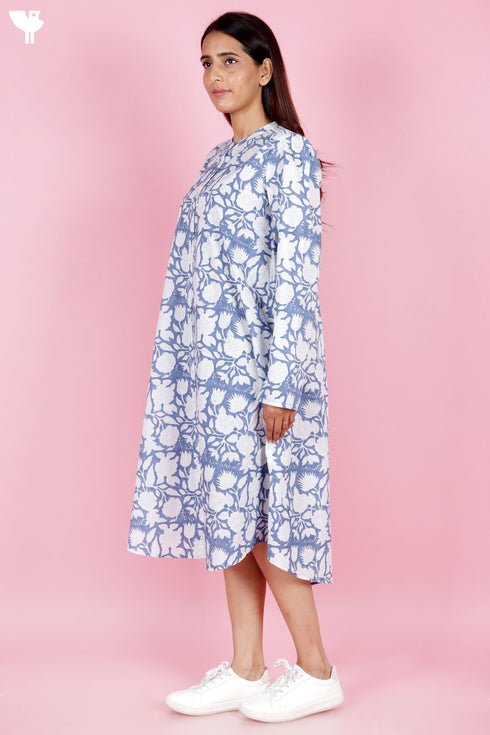 Cambric Cotton Dress With Block Print
