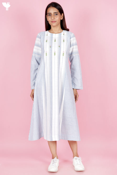 Khaadi Cotton Striped Cotton Dress With Embroidery