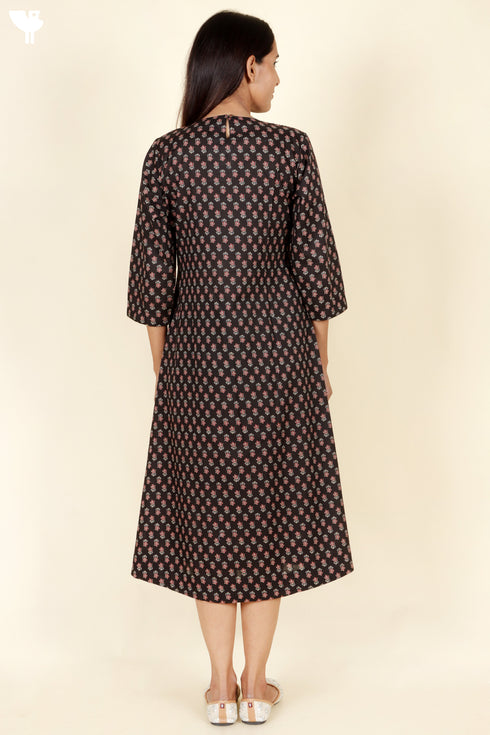 Cambric Cotton Dress In Block Print