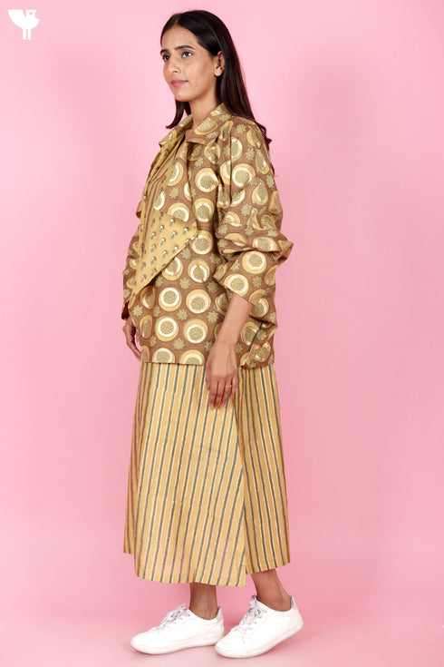 Cotton Silk Overlay & Slip Dress In Block Print