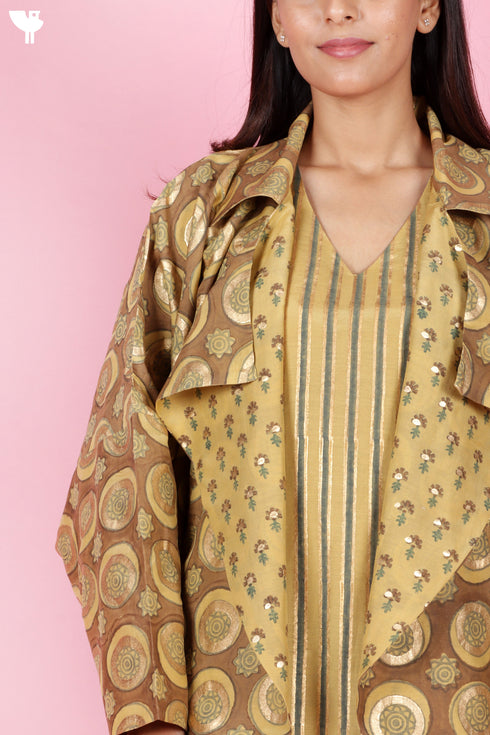 Cotton Silk Overlay & Slip Dress In Block Print