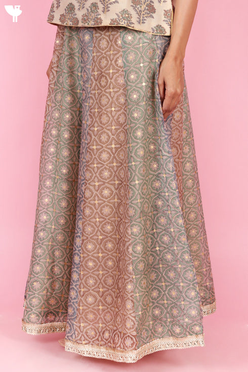 Chanderi Silk Panelled Skirt In Block Print