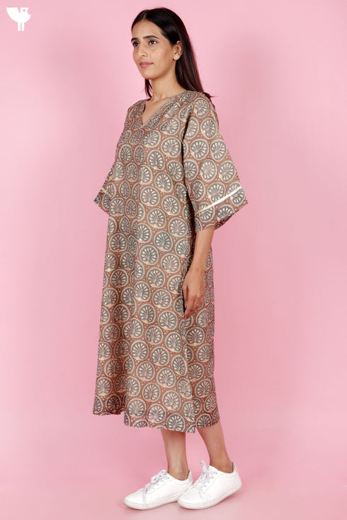 Chanderi Silk Top With Block Print