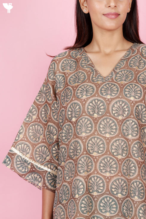 Chanderi Silk Top With Block Print