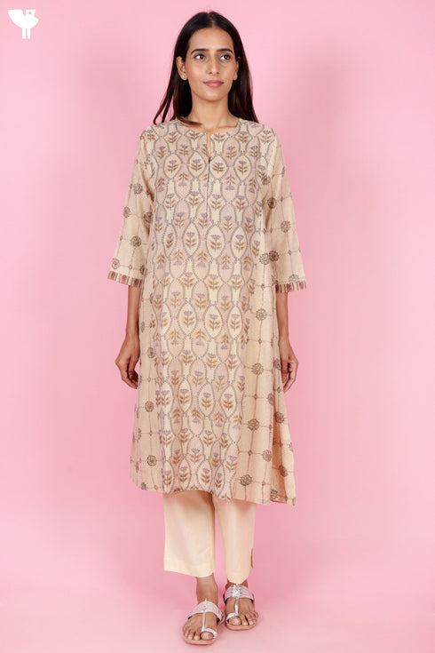 Chanderi Silk Kurta In Block Print
