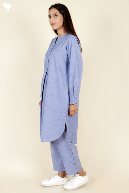 Chambray Cotton Kurta In Blue Melange