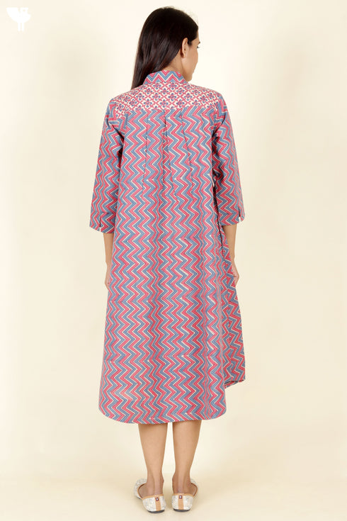 Slub Cotton Dress In Block Print