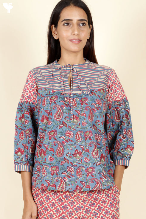 Cambric Cotton Top In Block Print