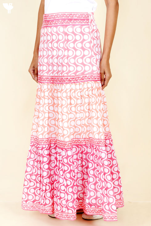Mulmul Cotton Layered Skirt In Block Print