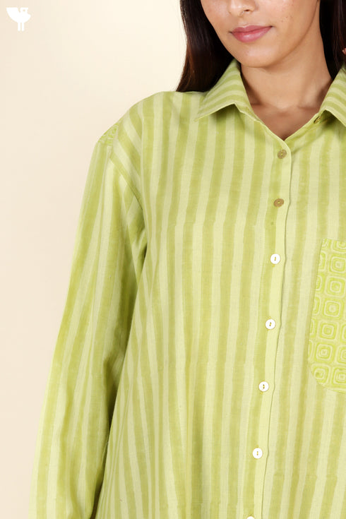 Khaadi Cotton Lime Dress In Block Print