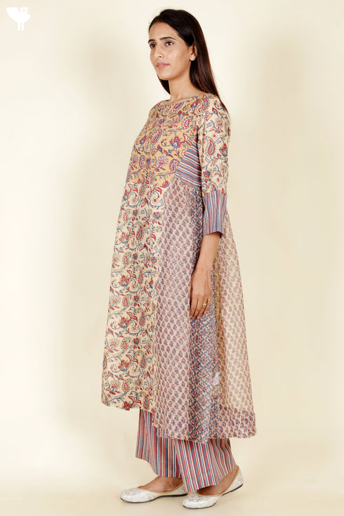 Kota Doria Overlay & Slip Dress In Block Print