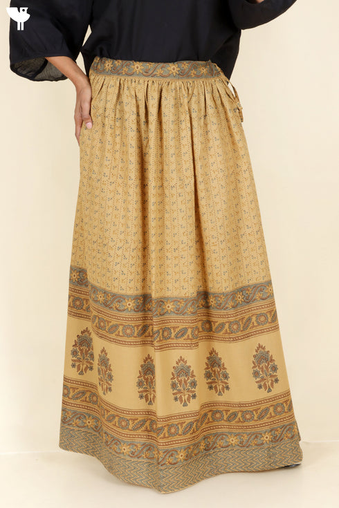 Cambric Cotton Long Skirt In Block Print