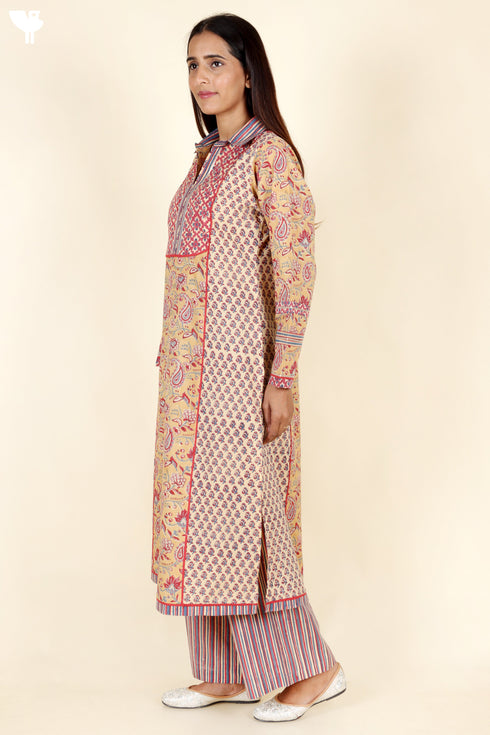 Cambric Cotton Kurta In Floral Block Print