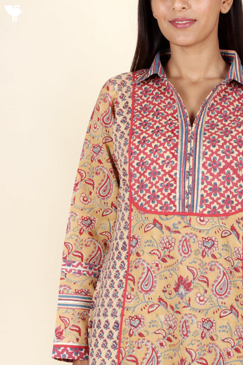 Cambric Cotton Kurta In Floral Block Print