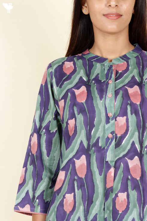 Cambric Cotton Dress With Block Print