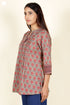 Cambric Cotton Pintuck Kurta With Floral Block Print