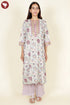 Mulmul Cotton Ivory Kurta In Floral Block Print