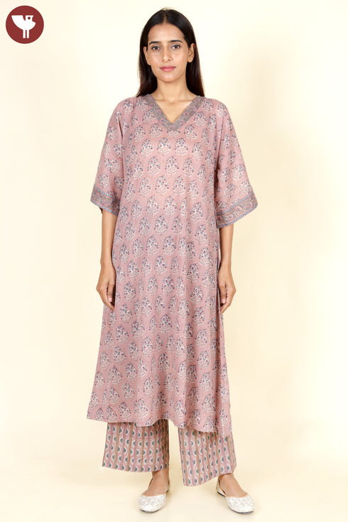 Mulmul Cotton Dress In Floral Block Print
