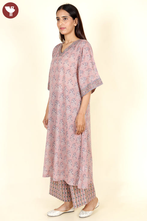 Mulmul Cotton Dress In Floral Block Print