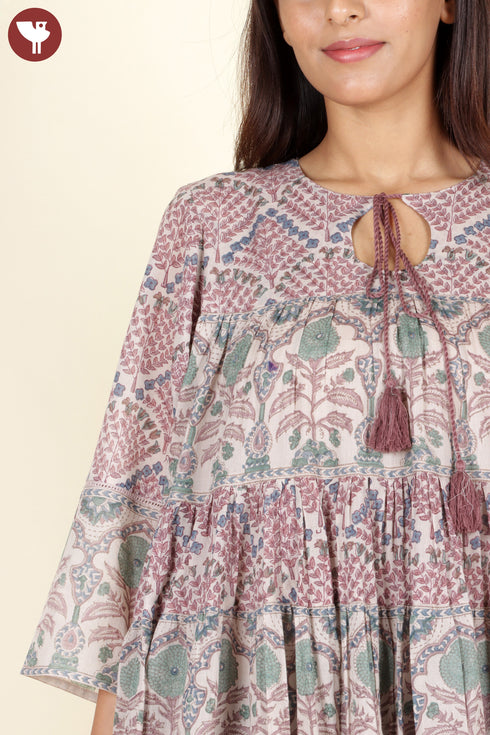 Mulmul Cotton Tier Dress In Block Print