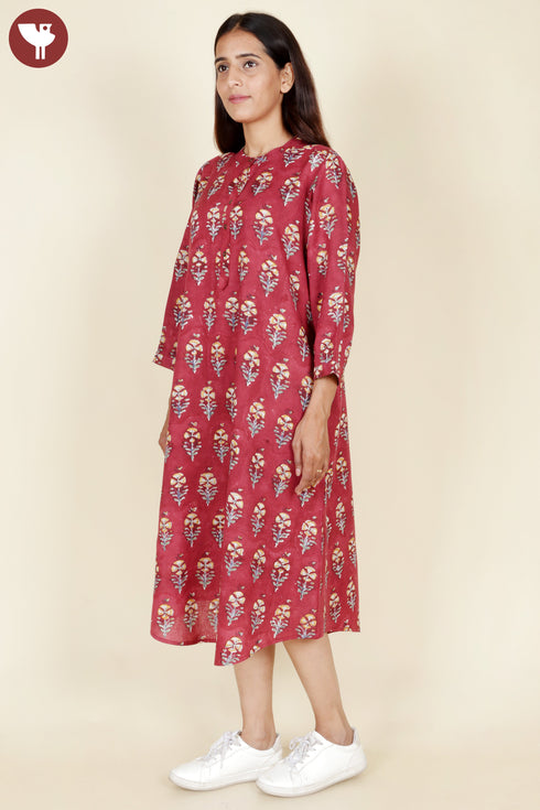 Lyocell Dress In Floral Block Print