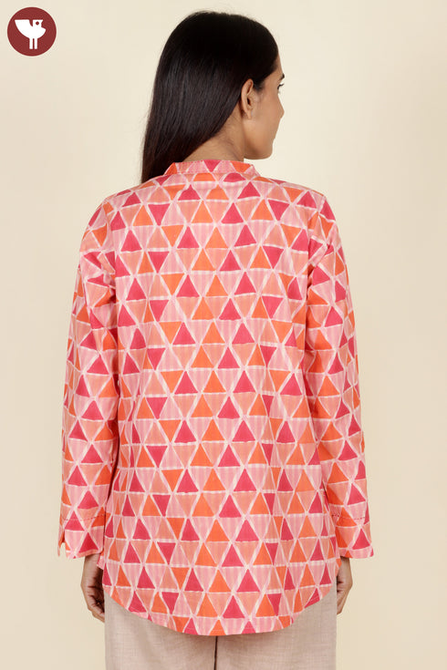 Cambric Cotton Top In Geometric Block Print