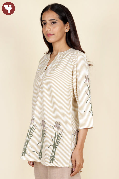 Khaadi Cotton Stripe Top In Block Print