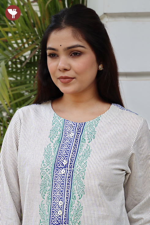 Khaadi Pinstripe Cotton Placement Print Top