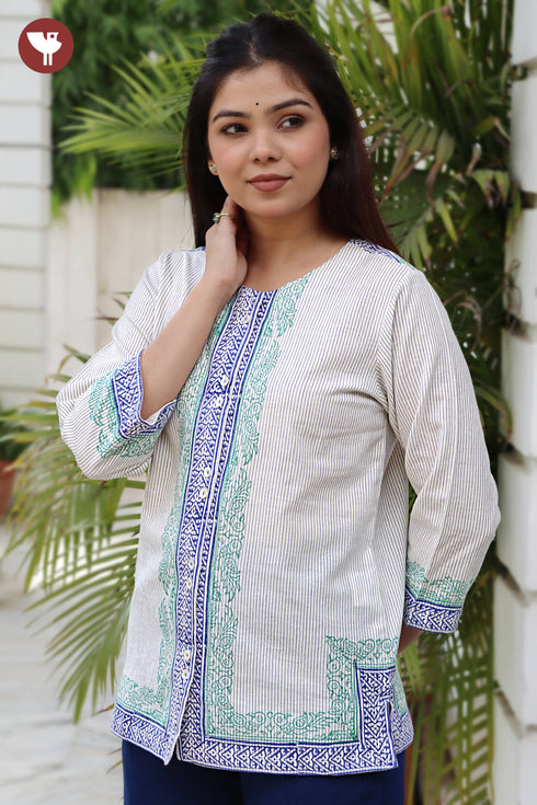 Khaadi Pinstripe Cotton Placement Print Top