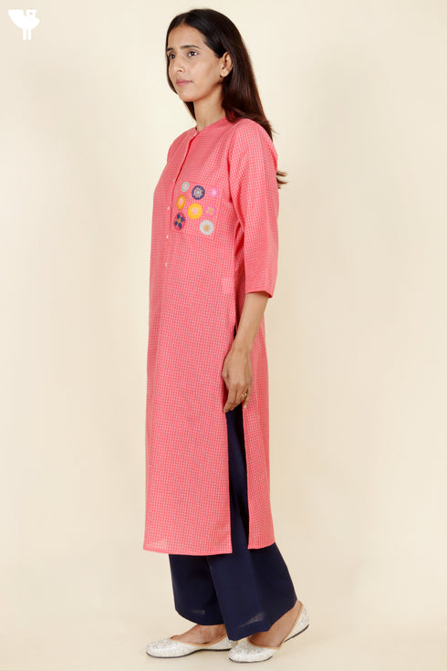 Khaadi Check Coral Kurta