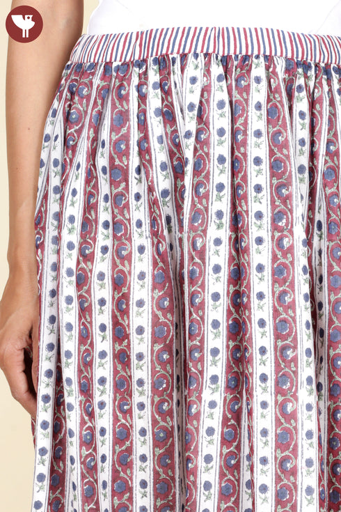 Mulmul Cotton Long Skirt In Block Print