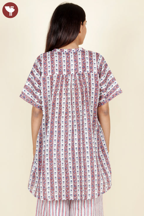 Mulmul Cotton White Printed Top InBlock Print