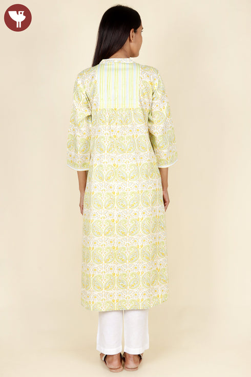 Cambric Cotton Kurta In Floral Block Print